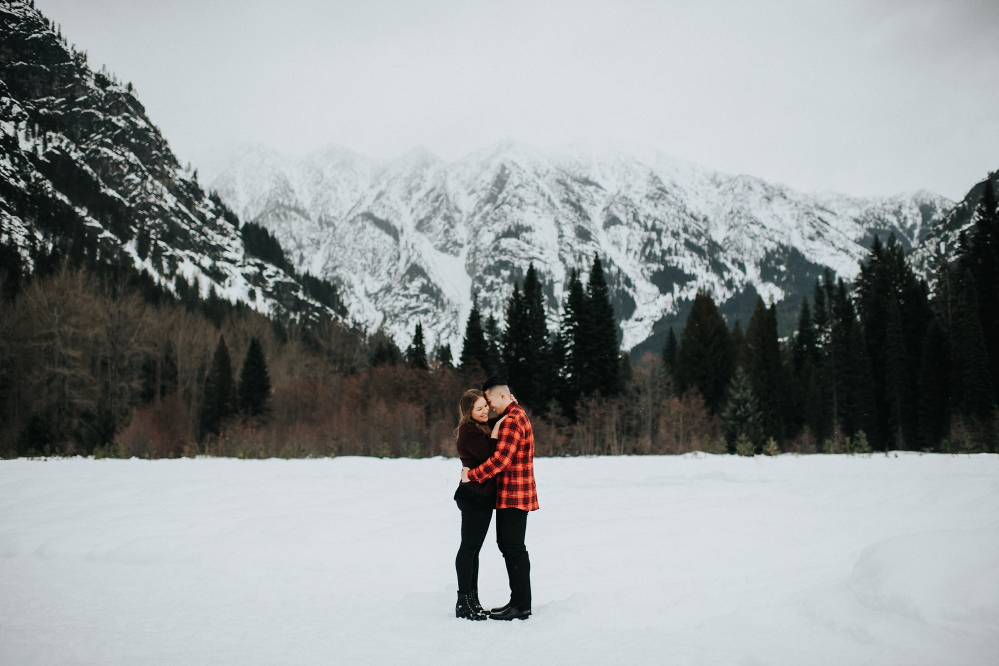 engagement session in the snowy mountains