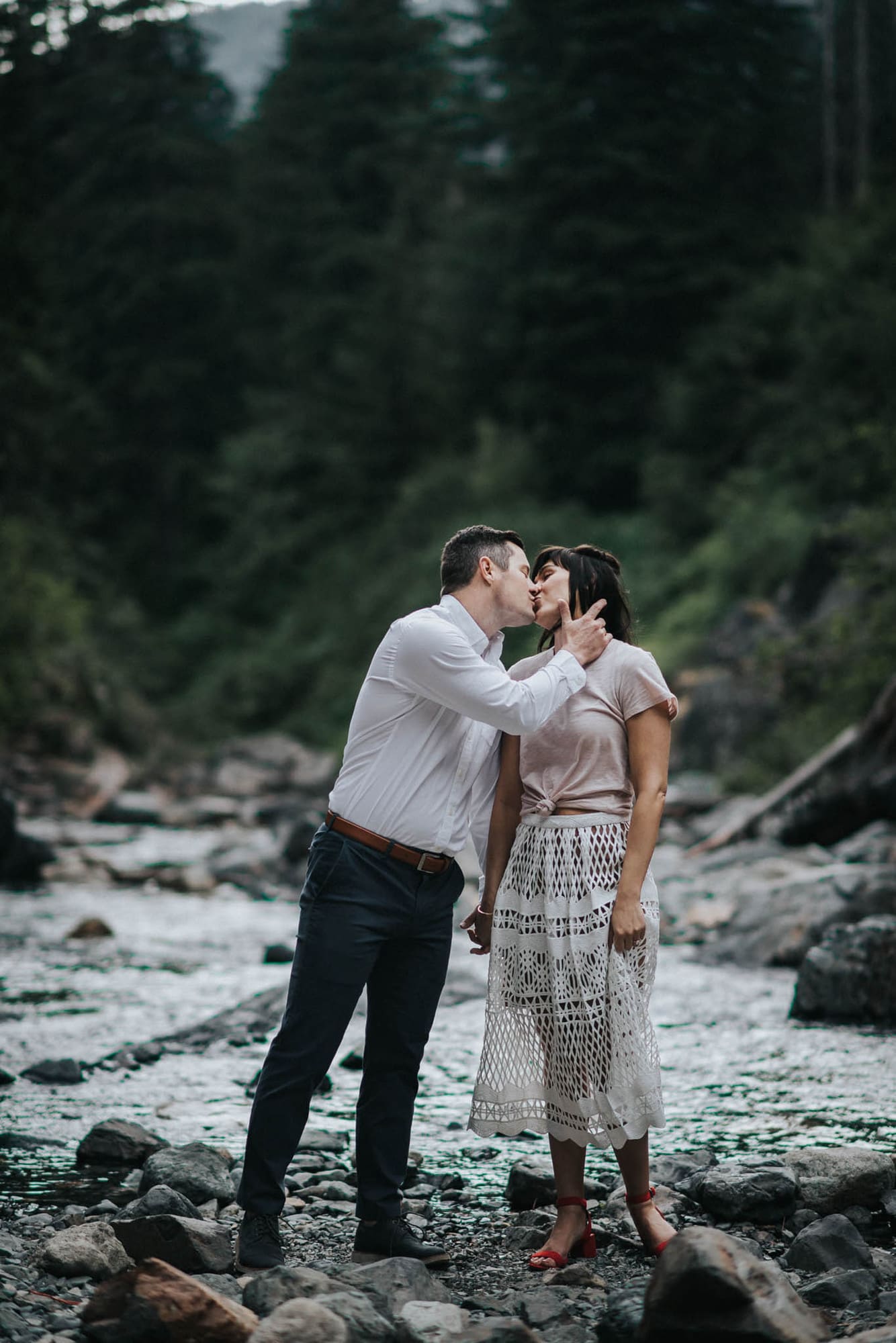 This is a photo of an adventurous couples engagement session at franklin falls in snoqualmie washington