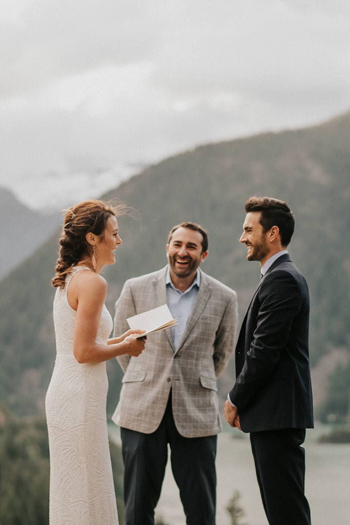 bride and groom laughing during diablo lake elopement