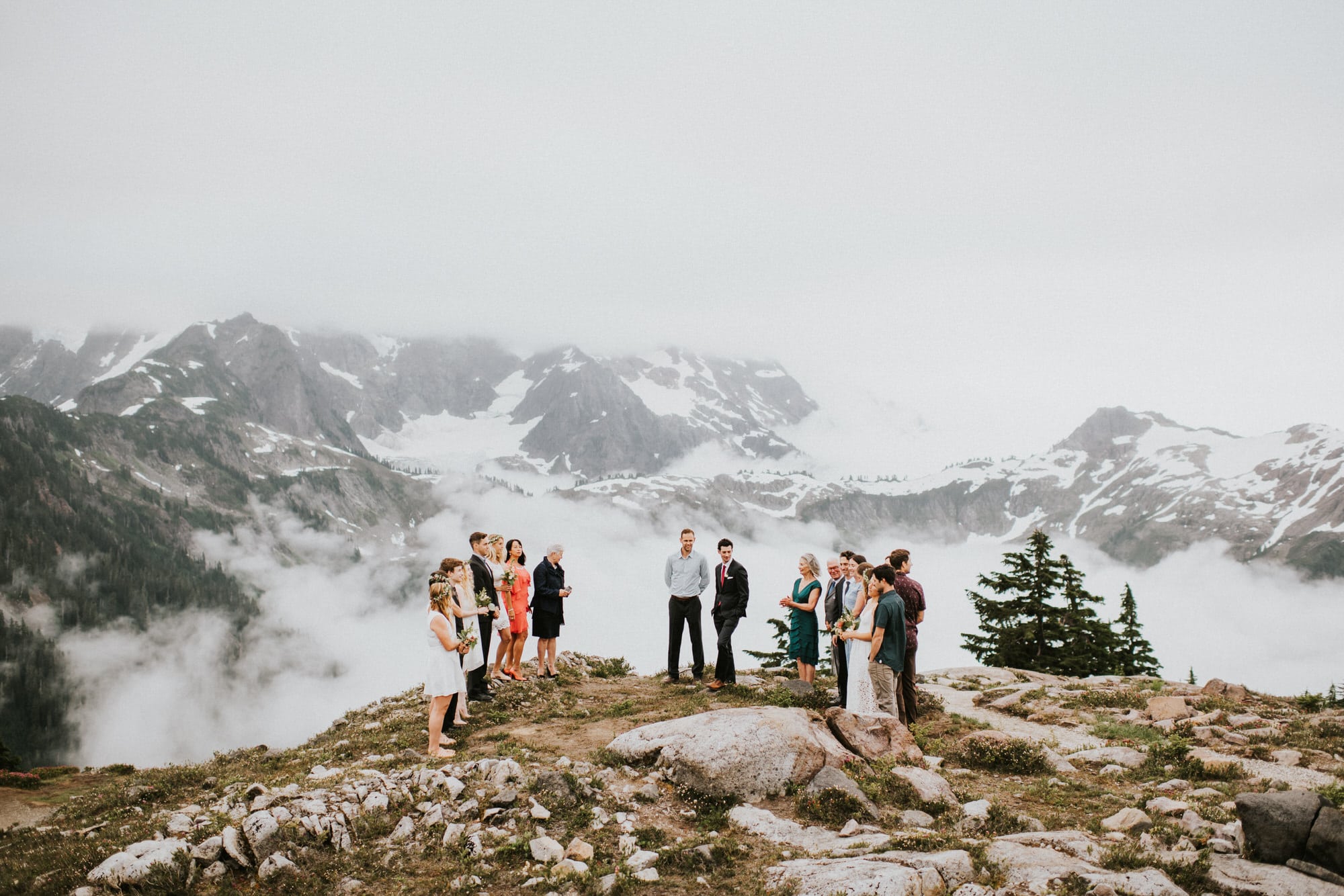 groom waiting for bride to come down aisle at North Cascades Intimate Wedding