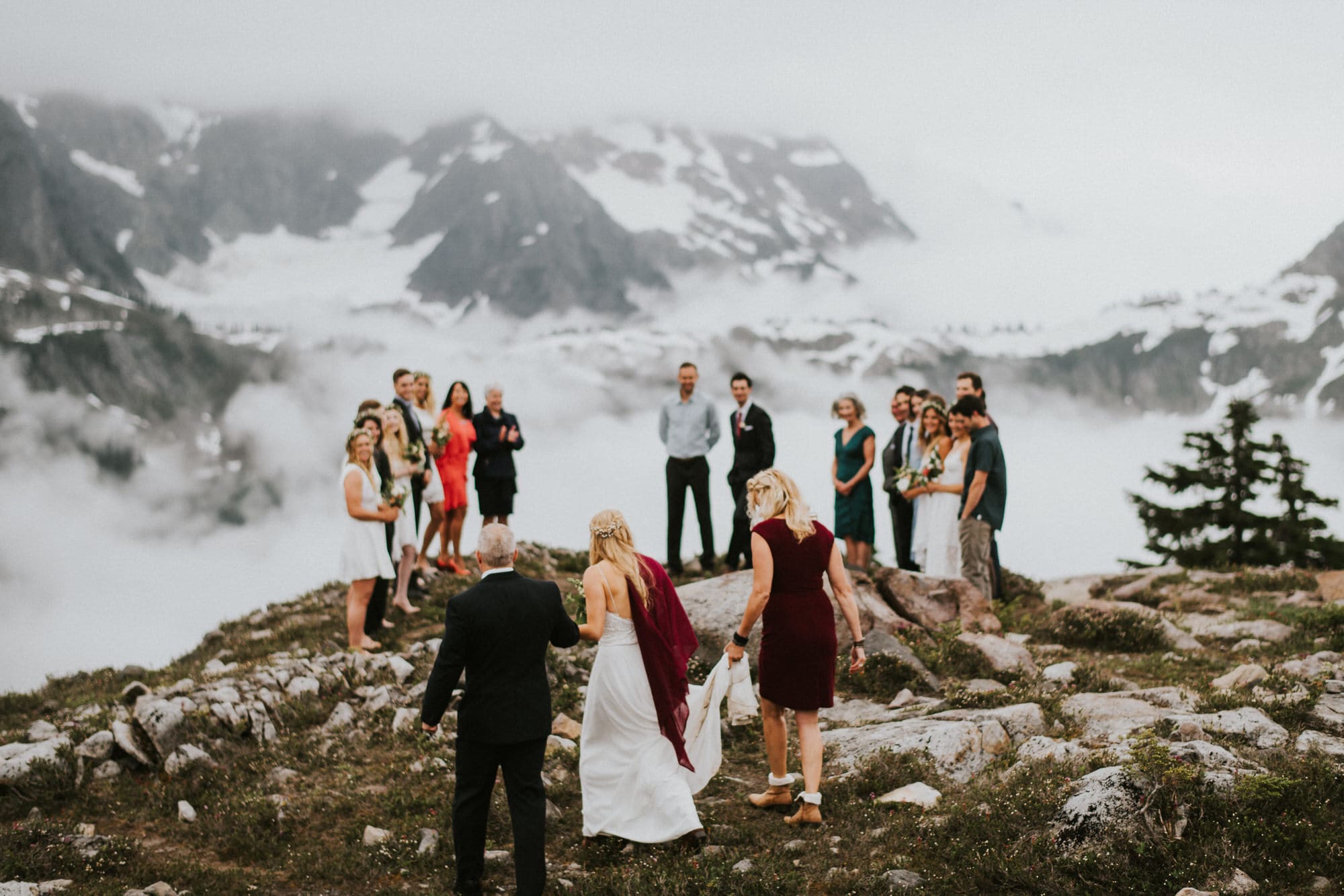 bride walking down aisle at her North Cascades Intimate Wedding
