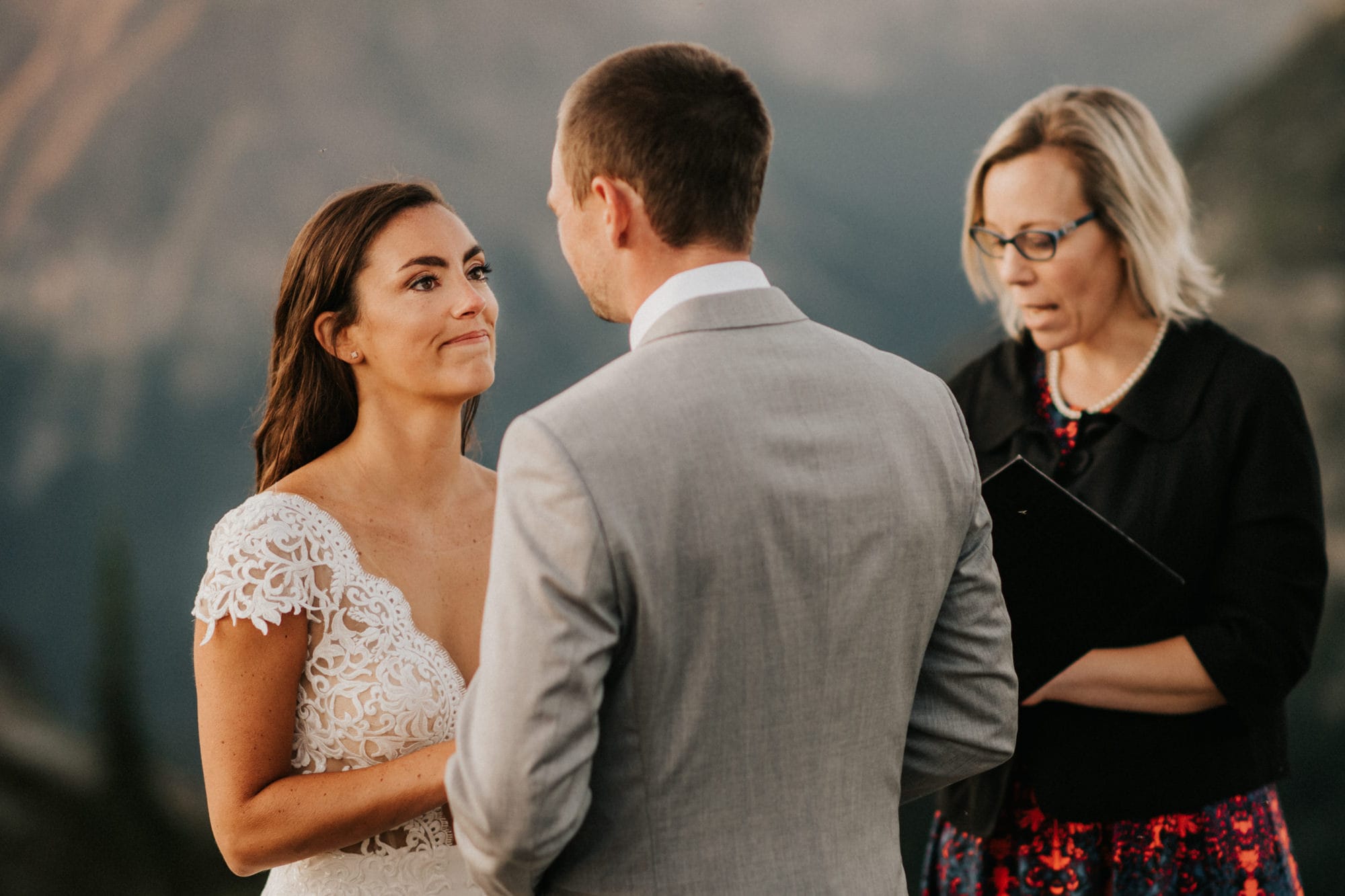 happy bride during weddings ceremony in the north cascades national park