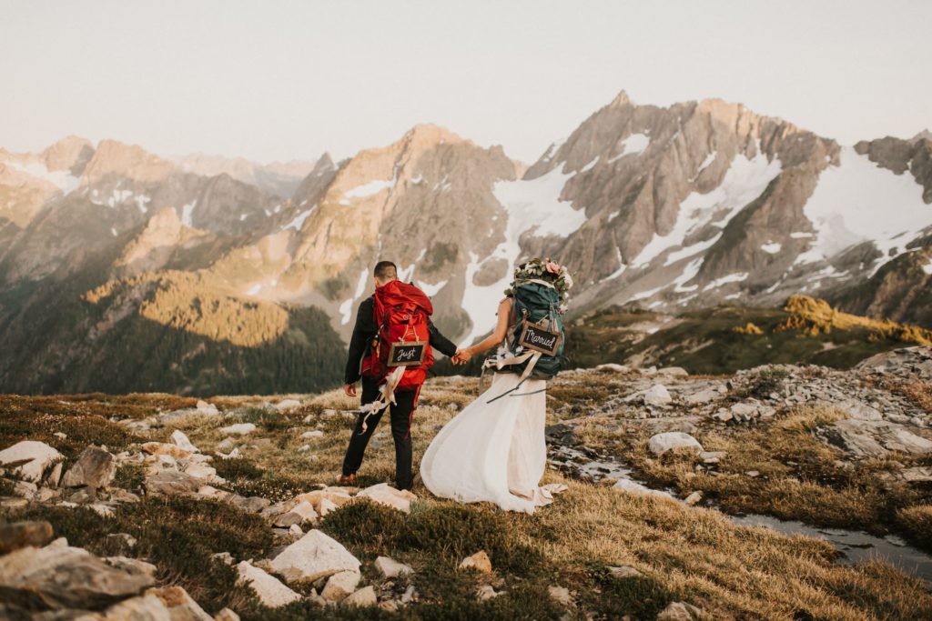 Bride and Groom hiking