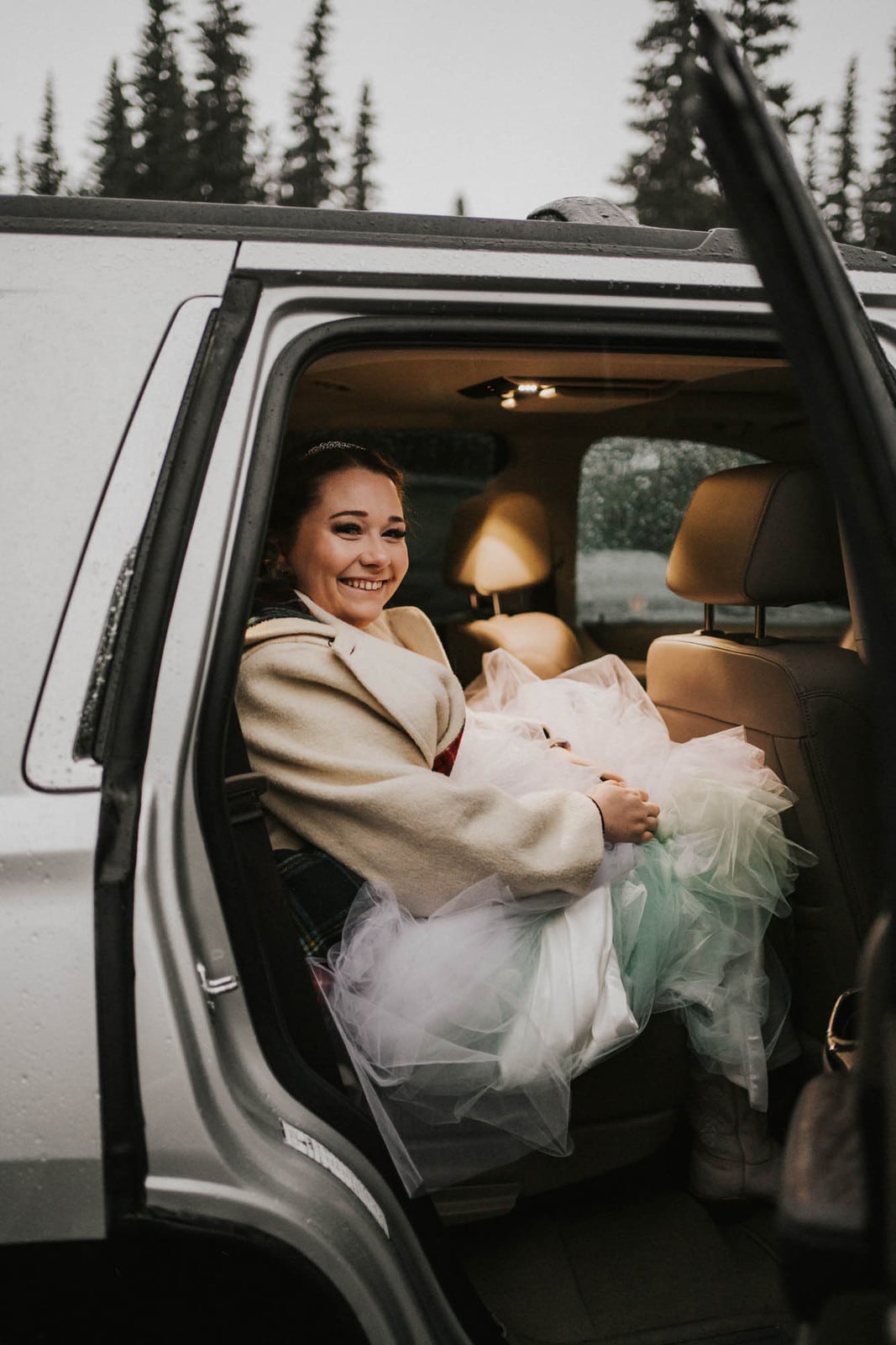 Bride sitting in the car