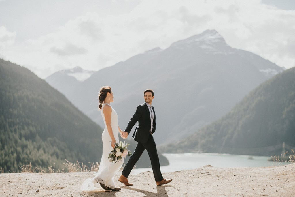 bride and groom together at Diablo Lake Elopement